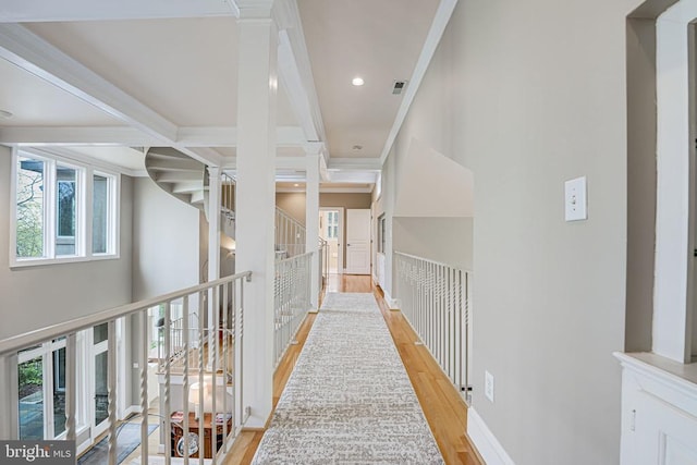 87 River Bend Rd E, Fredericksburg, VA 22407 - corridor with wood finished floors, crown molding, and recessed lighting