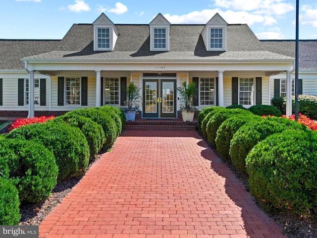 6215 Hot Spring Ln, Fredericksburg, VA 22407 - view of front of property with french doors, a porch, and a shingled roof