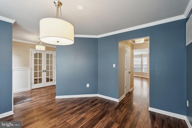 6215 Hot Spring Ln, Fredericksburg, VA 22407 - empty room featuring french doors, wood finished floors, crown molding, and baseboards