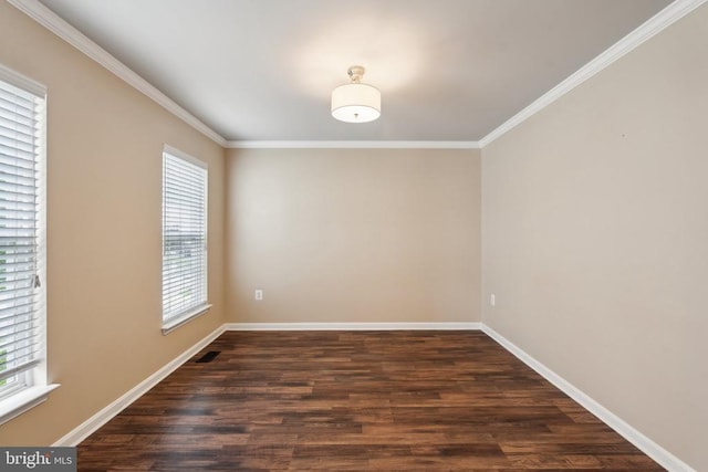 6215 Hot Spring Ln, Fredericksburg, VA 22407 - empty room featuring ornamental molding, dark wood-style floors, and baseboards