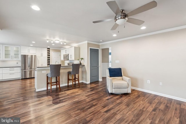 6215 Hot Spring Ln, Fredericksburg, VA 22407 - sitting room featuring crown molding, recessed lighting, a ceiling fan, dark wood-type flooring, and baseboards