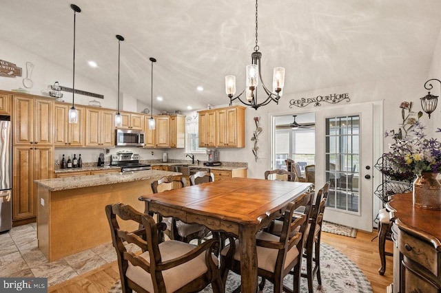 53 Arthur Ln, Luray, VA 22835 - dining room featuring lofted ceiling, a chandelier, ceiling fan, and recessed lighting