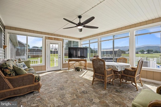 53 Arthur Ln, Luray, VA 22835 - sunroom with stone floors, wood ceiling, and wooden walls