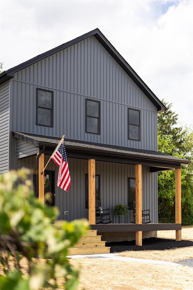 9 Walnut St, Fishersville, VA 22939 - rear view of property with covered porch and board and batten siding