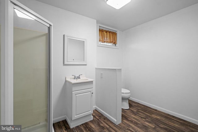 248 Wintergreen Dr, Luray, VA 22835 - full bath featuring toilet, wood finished floors, a shower with shower door, baseboards, and vanity