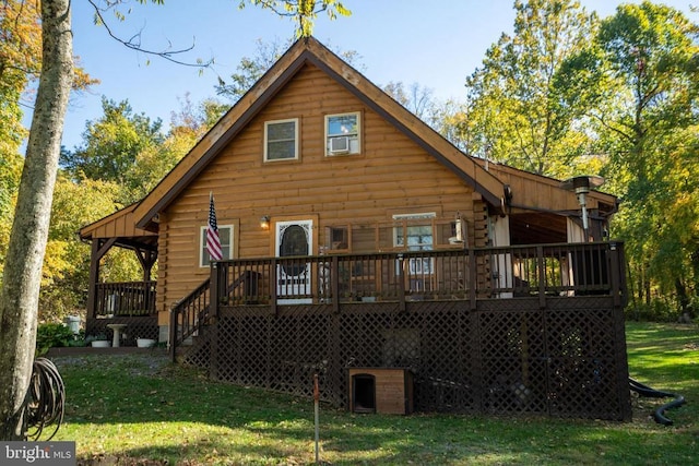 248 Wintergreen Dr, Luray, VA 22835 - back of property featuring a yard, a wooden deck, and log exterior