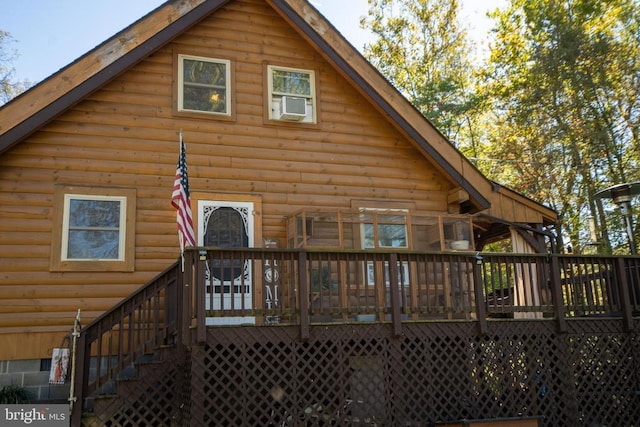 248 Wintergreen Dr, Luray, VA 22835 - back of property featuring cooling unit, crawl space, a wooden deck, and stairway
