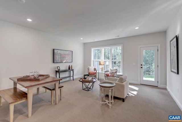 33 Ashlin Cv, Charlottesville, VA 22901 - living room featuring light carpet, baseboards, and recessed lighting
