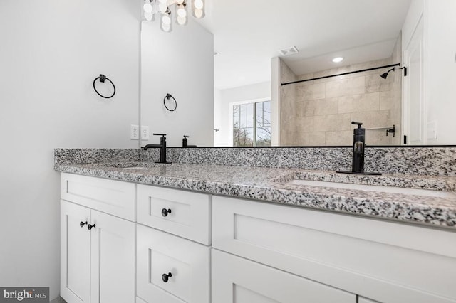 406 Westover Pkwy, Locust Grove, VA 22508 - full bath featuring double vanity, tiled shower, and recessed lighting
