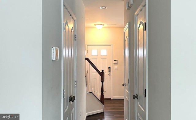 12112 Bowling Farm Ct, Fredericksburg, VA 22407 - corridor featuring dark wood-type flooring and recessed lighting
