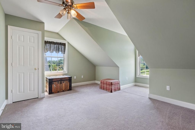  - additional living space featuring carpet floors, vaulted ceiling, and ceiling fan