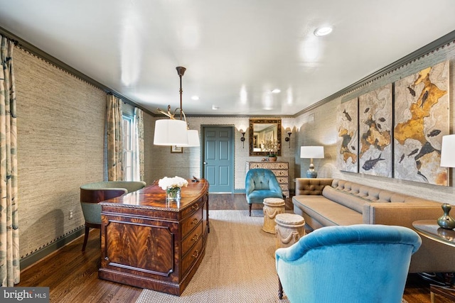 1126 F T Valley Rd, Sperryville, VA 22740 - living area featuring wood finished floors, ornamental molding, and recessed lighting