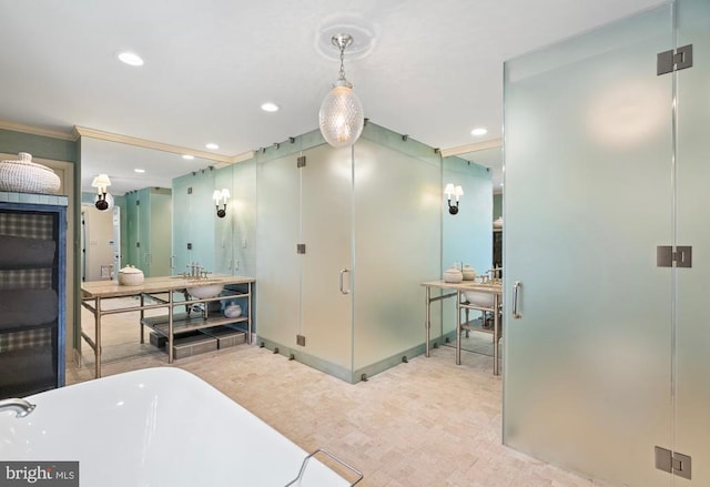 1126 F T Valley Rd, Sperryville, VA 22740 - full bathroom with a soaking tub, recessed lighting, and vanity