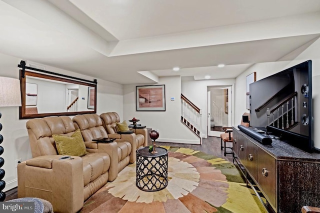 1126 F T Valley Rd, Sperryville, VA 22740 - living room with stairway, wood finished floors, and baseboards