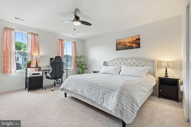 5014 Godwins Landing Dr, Remington, VA 22734 - bedroom with light carpet, a ceiling fan, and an office area