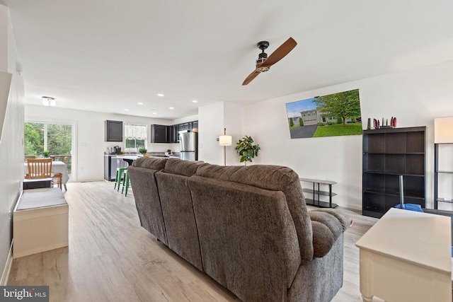 5014 Godwins Landing Dr, Remington, VA 22734 - living room featuring a ceiling fan, light wood finished floors, and recessed lighting