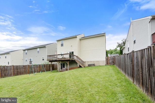 5014 Godwins Landing Dr, Remington, VA 22734 - rear view of property with stairway, a deck, a fenced backyard, and a playground