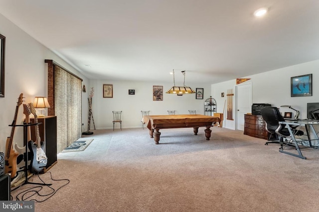 11726 Robin Woods Cir, Spotsylvania, VA 22551 - rec room featuring carpet floors, billiards table, a desk, and baseboards