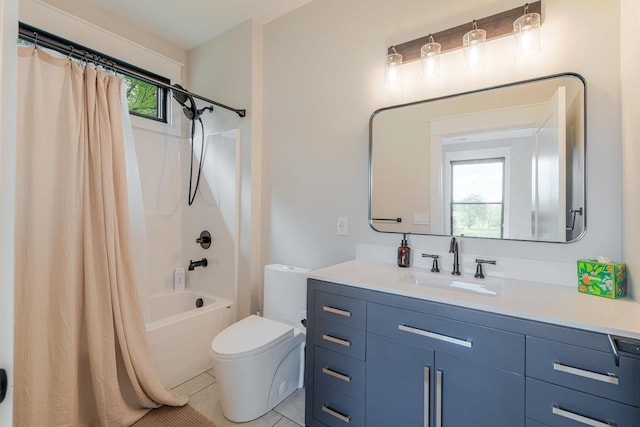 10 Samuel Bears Rd, Weyers Cave, VA 24486 - bathroom with vanity, toilet, shower / bath combination with curtain, and tile patterned floors