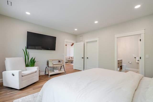 10 Samuel Bears Rd, Weyers Cave, VA 24486 - bedroom featuring light wood finished floors, recessed lighting, baseboards, and ensuite bathroom