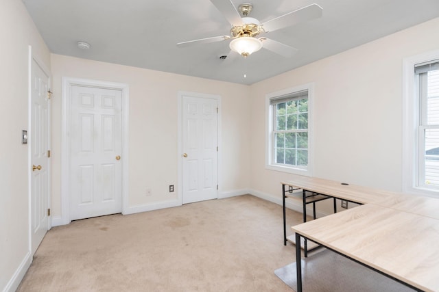 47 Villa View Dr, Staunton, VA 24401 - home office featuring a ceiling fan, baseboards, and light carpet