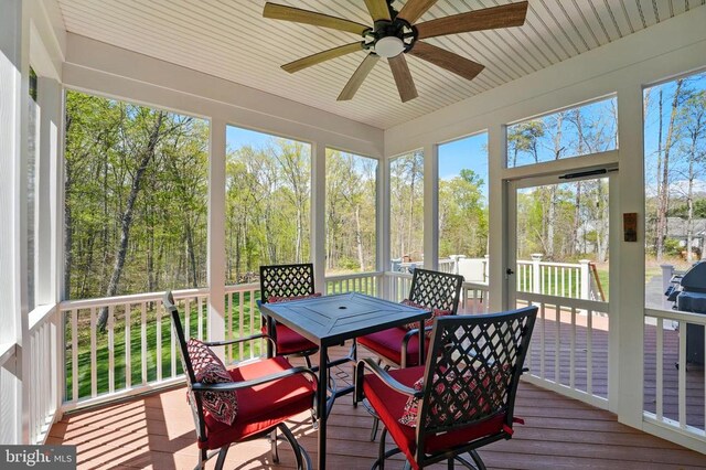 19254 Mabel Ct, Culpeper, VA 22701 - sunroom with a ceiling fan and outdoor dining space