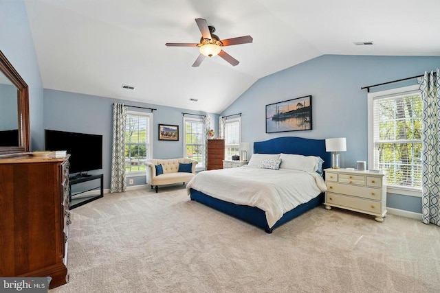 19254 Mabel Ct, Culpeper, VA 22701 - bedroom with vaulted ceiling, light colored carpet, and a ceiling fan