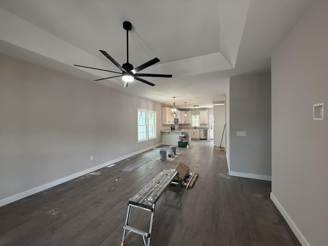 1522 2nd St, Waynesboro, VA 22980 - living area featuring ceiling fan and dark wood-style flooring
