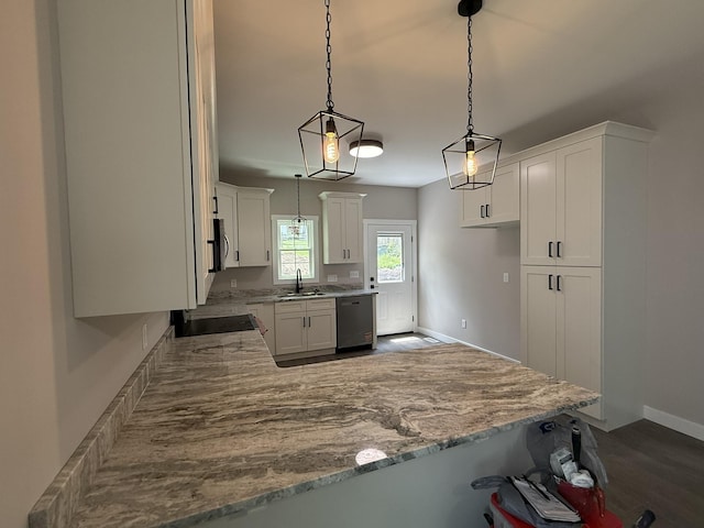1522 2nd St, Waynesboro, VA 22980 - kitchen featuring stainless steel appliances, a peninsula, white cabinets, and light stone counters