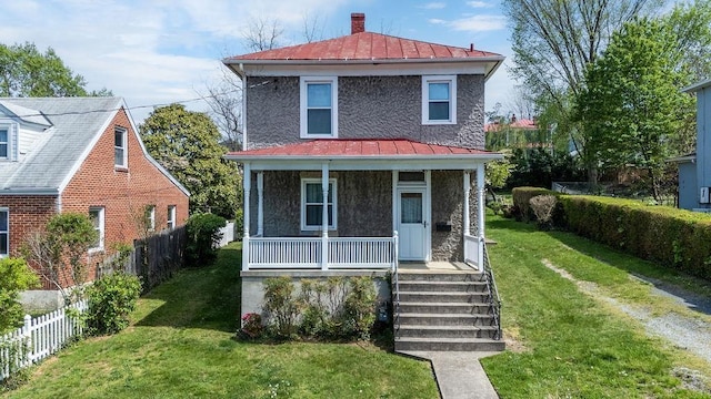 105 Austin Ave, Staunton, VA 24401 - american foursquare style home with a standing seam roof, a porch, and metal roof