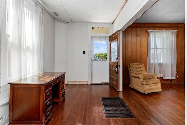 105 Austin Ave, Staunton, VA 24401 - foyer with dark wood-style flooring and wood walls