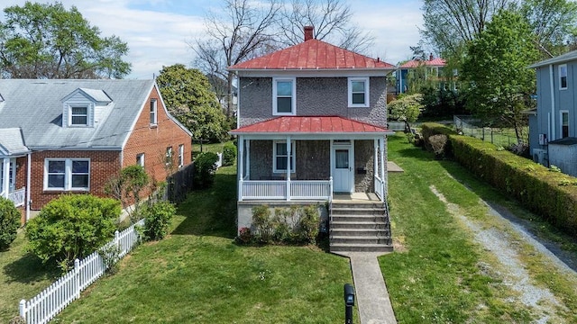 105 Austin Ave, Staunton, VA 24401 - american foursquare style home with a standing seam roof, a porch, and metal roof