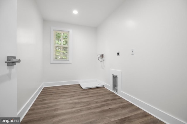 10302 Laurel Ridge Way, Fredericksburg, VA 22408 - laundry room with electric dryer hookup, baseboards, dark wood finished floors, and recessed lighting