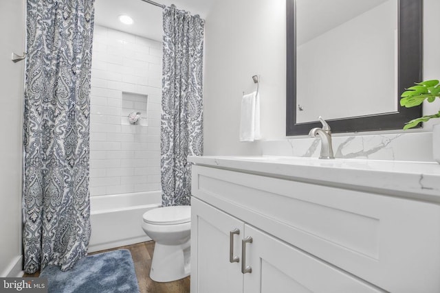 10302 Laurel Ridge Way, Fredericksburg, VA 22408 - bathroom with vanity, wood finished floors, shower / bath combination with curtain, and toilet