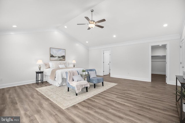 10302 Laurel Ridge Way, Fredericksburg, VA 22408 - bedroom with wood finished floors, baseboards, lofted ceiling, recessed lighting, and a ceiling fan