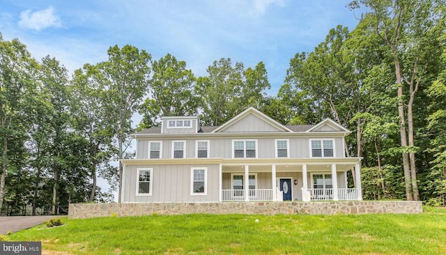 10302 Laurel Ridge Way, Fredericksburg, VA 22408 - view of front of home featuring board and batten siding, a porch, and a front lawn