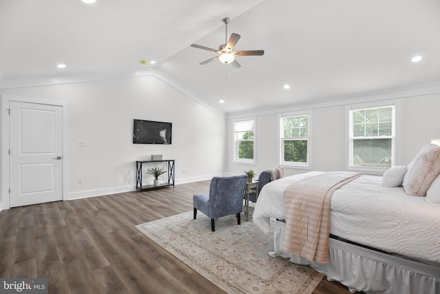 10302 Laurel Ridge Way, Fredericksburg, VA 22408 - bedroom featuring multiple windows, wood finished floors, vaulted ceiling, recessed lighting, and baseboards