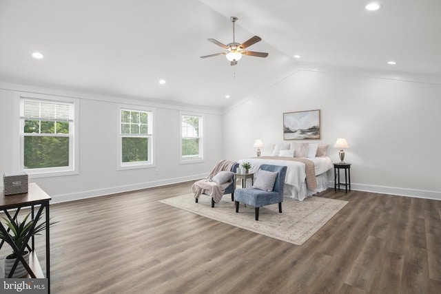 10302 Laurel Ridge Way, Fredericksburg, VA 22408 - bedroom featuring vaulted ceiling, crown molding, recessed lighting, baseboards, and wood finished floors