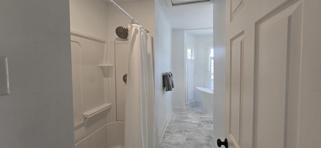 242 1st St, Broadway, VA 22815 - hall featuring light marble finish floors and baseboards