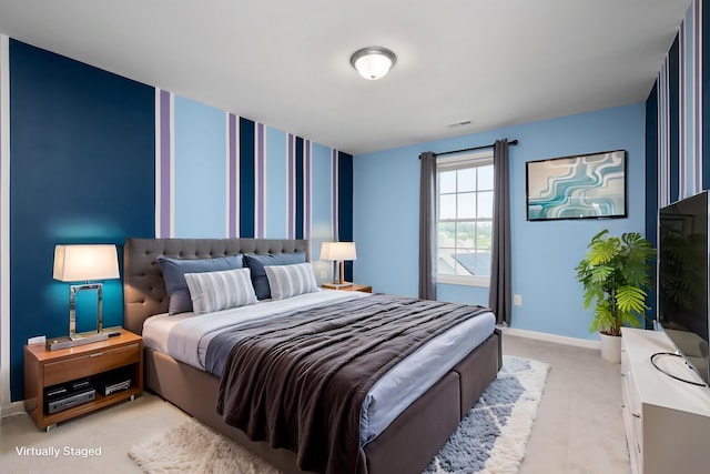233 Overview St, Waynesboro, VA 22980 - bedroom featuring wallpapered walls, an accent wall, and light carpet