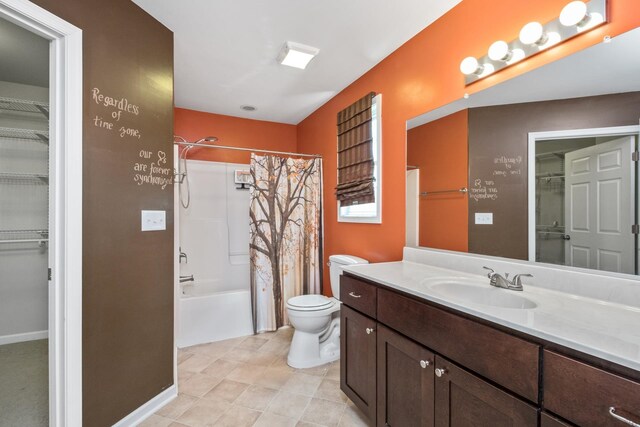233 Overview St, Waynesboro, VA 22980 - bathroom featuring vanity, shower / tub combo with curtain, a walk in closet, and tile patterned floors