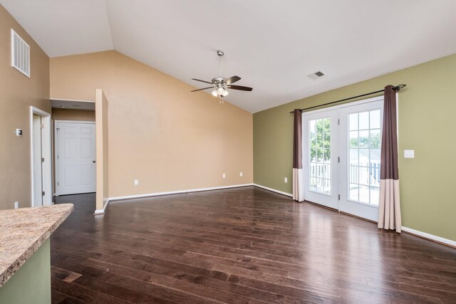 233 Overview St, Waynesboro, VA 22980 - unfurnished living room featuring a ceiling fan, dark wood finished floors, and high vaulted ceiling