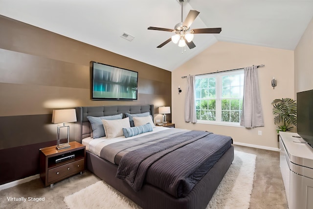 233 Overview St, Waynesboro, VA 22980 - bedroom featuring light colored carpet, lofted ceiling, and a ceiling fan