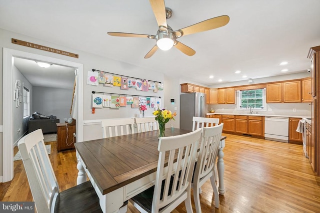102 Oak Knoll Pl, Bumpass, VA 23024 - dining room with a ceiling fan, light wood-style flooring, and recessed lighting