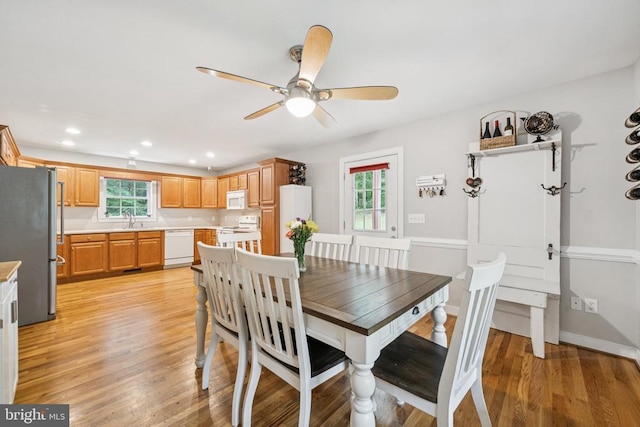 102 Oak Knoll Pl, Bumpass, VA 23024 - dining room featuring plenty of natural light, light wood finished floors, ceiling fan, and recessed lighting
