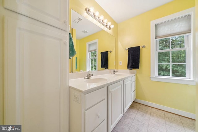 102 Oak Knoll Pl, Bumpass, VA 23024 - bathroom featuring plenty of natural light, double vanity, and tile patterned flooring