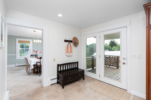 199 Hermitage Rd, Staunton, VA 24401 - entryway with baseboard heating, a chandelier, and recessed lighting