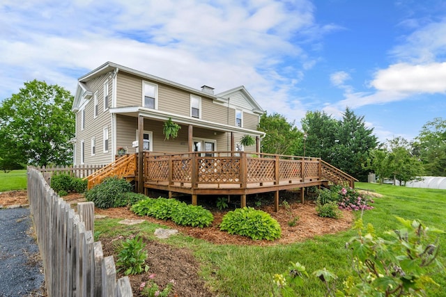 199 Hermitage Rd, Staunton, VA 24401 - back of property with a wooden deck and a chimney