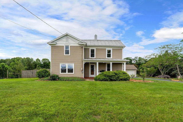 199 Hermitage Rd, Staunton, VA 24401 - view of front facade featuring a porch, a chimney, metal roof, a garage, and a standing seam roof