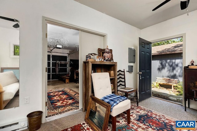 127 Blackrock Cir, Roseland, VA 22967 - foyer entrance with ceiling fan, carpet, and a baseboard heating unit
